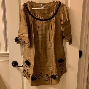 Gold Dress with Black Flowers